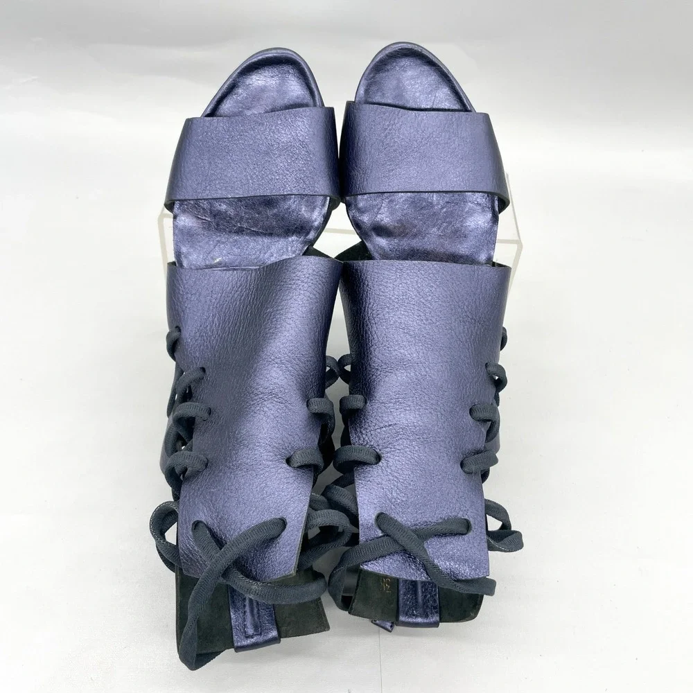 Trippen Womens 38 7 Happy Sandals Metallic Leather Lace Up Block Heel Platform - Picture 7 of 12